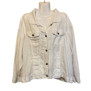 JNY Jones New York Women White Linen Button Front Jacket 2X